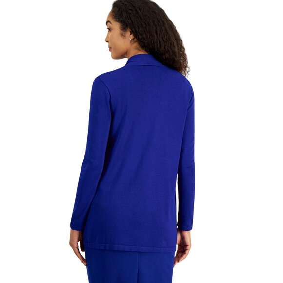 NWT Kasper Open Front Pointelle Pattern Knit Sweater Cardigan 10920021 Blue S - Picture 2 of 8